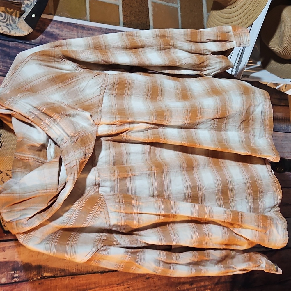 Maurices Mustard Yellow And White Plaid Hooded Button-Up Shirt Size 2x - Picture 4 of 4